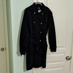 Navy knit long double-breasted sweater jacket NWT